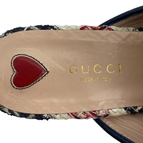Gucci Princetown Tweed Mules Horsebit Gardenia Ink Blue Size 36.5 - Picture 11 of 13